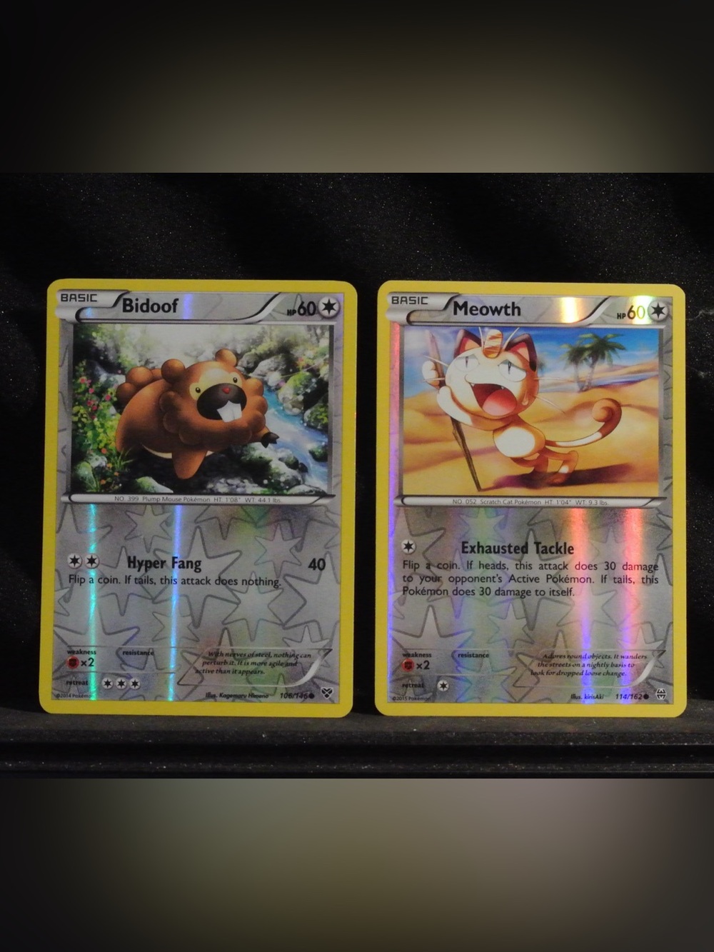 Pokemon Holo Cards - Bidoof & Meowth Collectibles Trading Cards